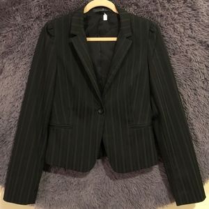 Black Cropped Pinstripe Blazer